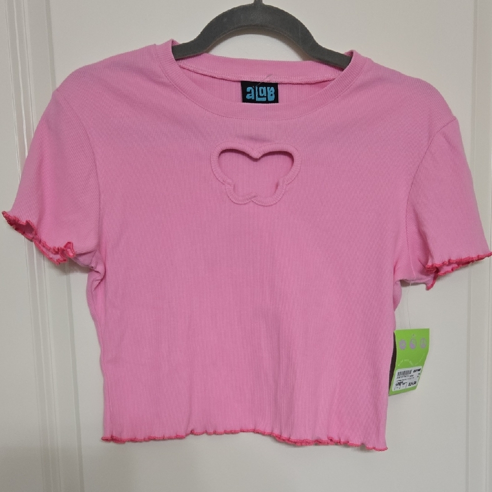 Zumiez Pink Butterfly Cutout Ribbed Crop Top